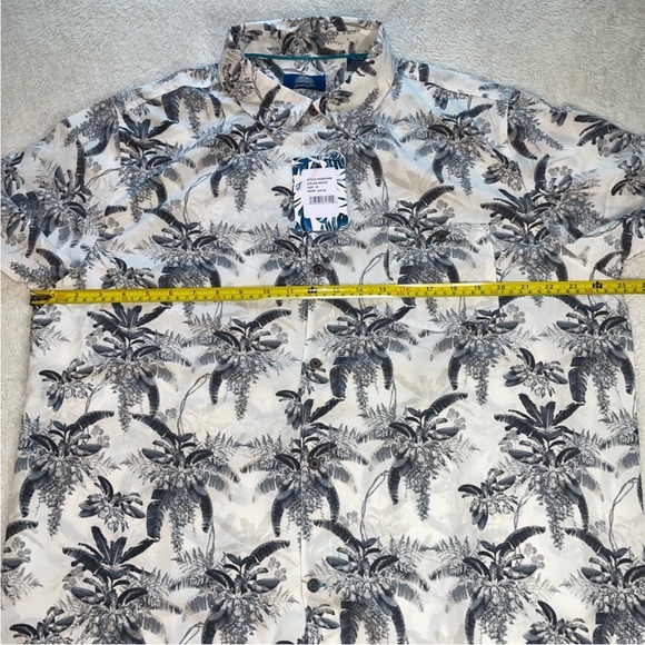 Havana Jim Tropical White Palm Tree Print Men's Button Down Shirt - Picture 3 of 5